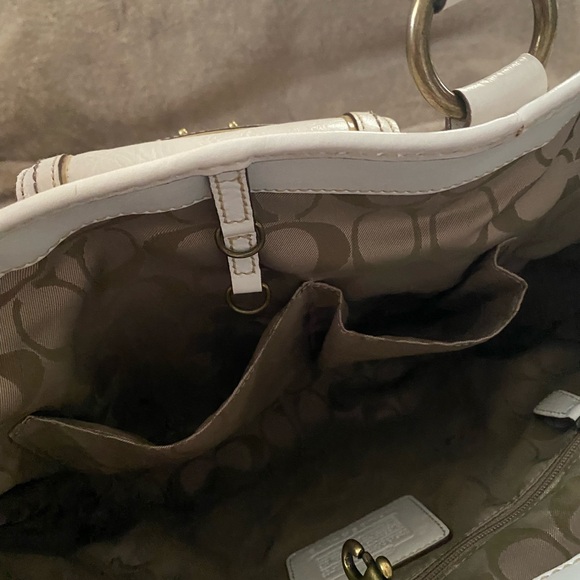 Coach Legacy White Leather Natural Tan Brown Woven Straw Rattan Raffia Handbag - Picture 6 of 16